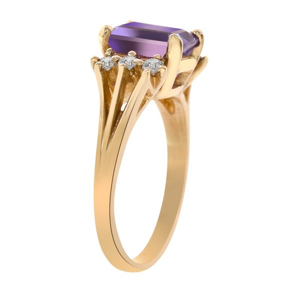 1.50 Ct. Vintage Amethyst 0.12 Ct. Diamonds Ring - Picture 2 of 4